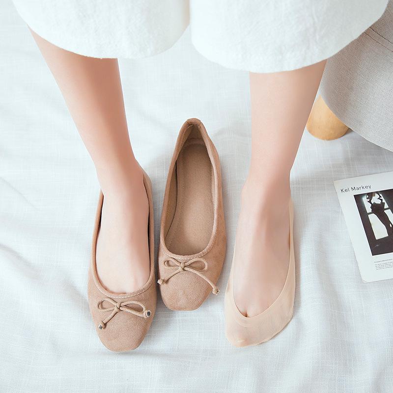Женские нескользящие носки Ice Silk Invisible Boat Socks - дышащие, хлопковая подошва, неглубокий вырез
