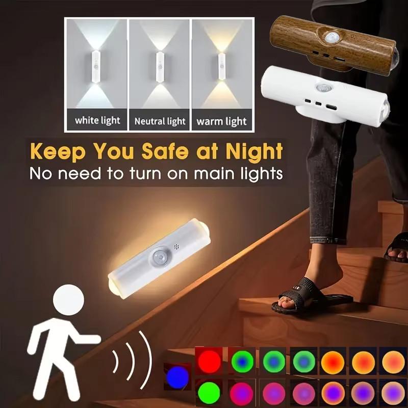 1 шт. Магнитный ночник с датчиком движения, перезаряжаемый, умный, с градиентной RGB-подсветкой, настенный светильник для спальни, ванной комнаты, кладовки, сада