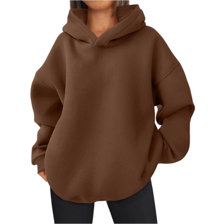 Women's Hoodies & Sweatshirts - Fashionable Women Solid Color Hooded Sweatshirt Long Sleeve Pullover