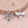 20шт. Серьги-подвески с ангелами, подвески, античное серебро, цвет 20х17 мм.