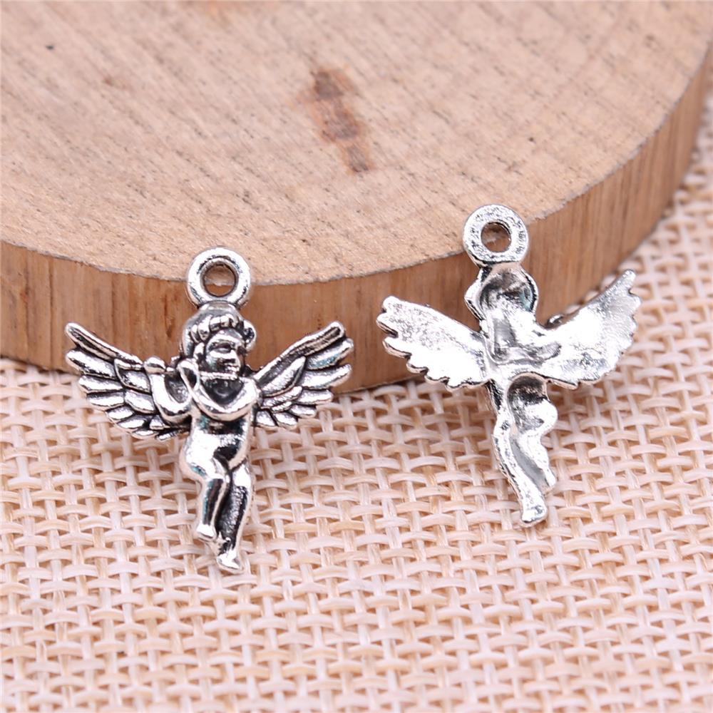 20шт. Серьги-подвески с ангелами, подвески, античное серебро, цвет 20х17 мм.