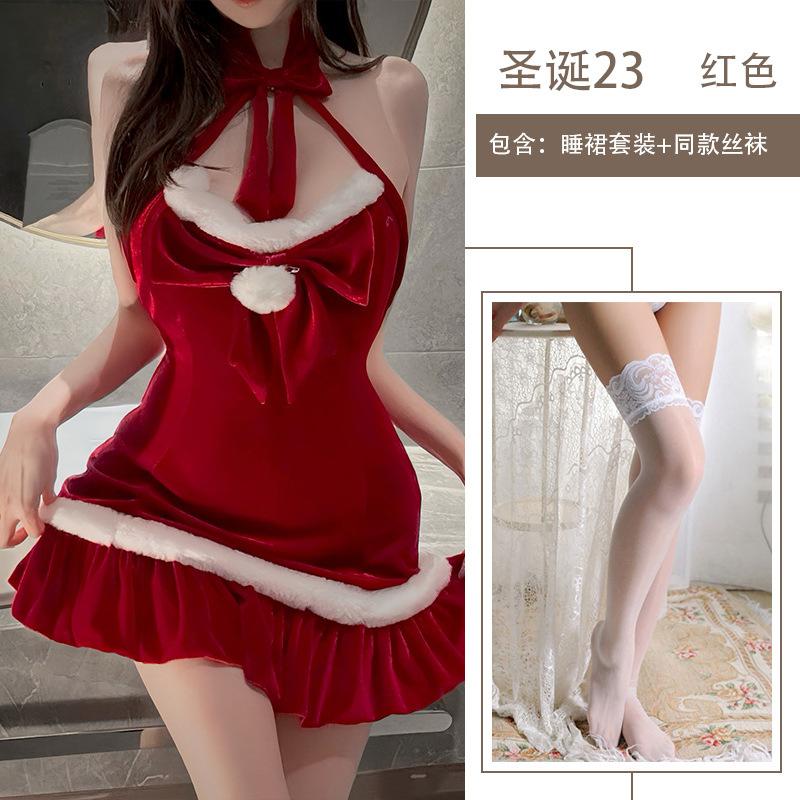 Sex Underwear Christmas Day Vibe Uniform Halter Suspender Bed Flirting Nightdress Plush Temptation