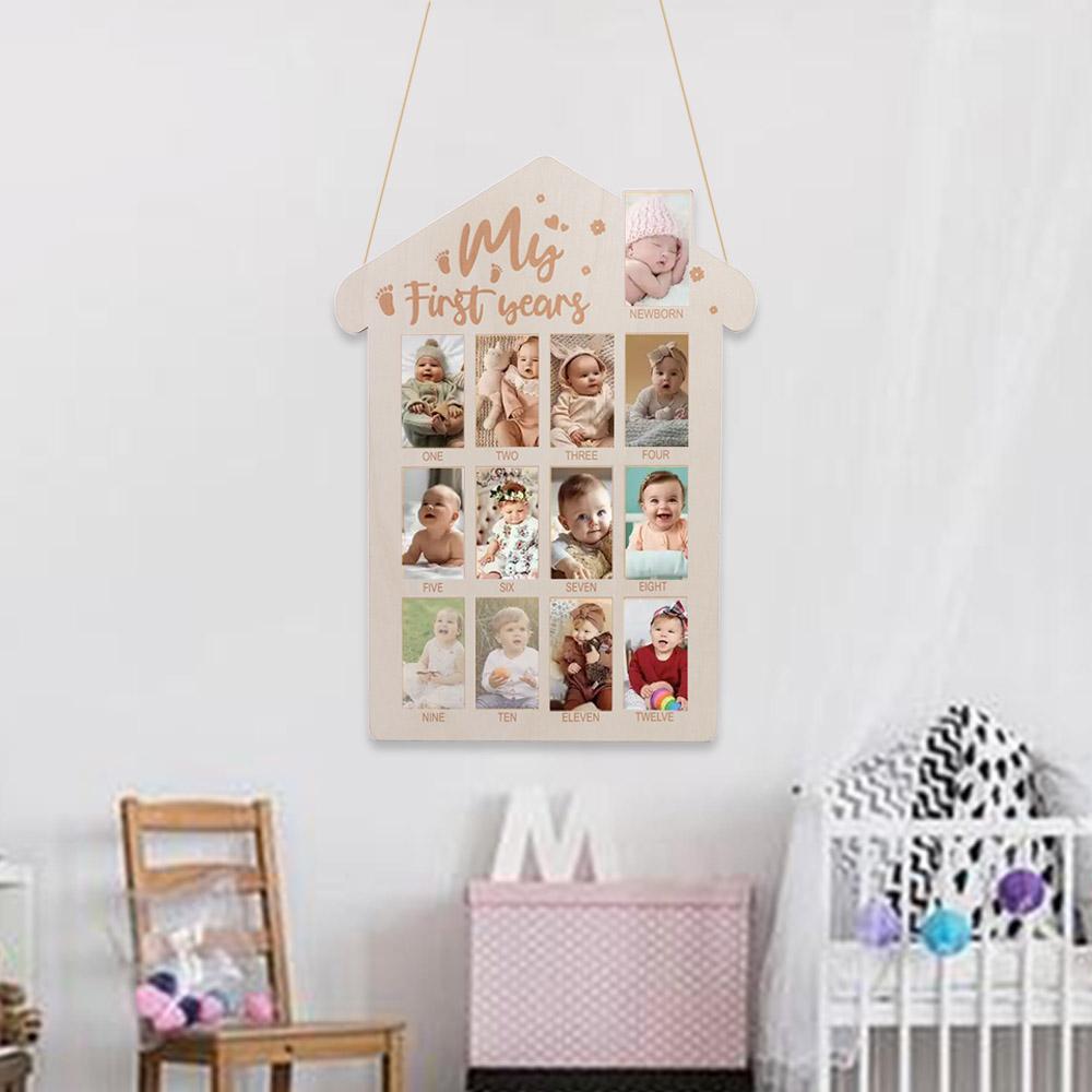 Wooden 12 Month Milestone Board Commemorative Baby Keepsake Frame for Boy Girl