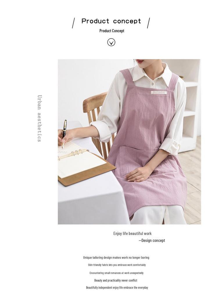 Japanese & Korean Retro Cotton Linen Apron with Logo, Tie-Free Design for Home, Flower Shop, or Painting Use