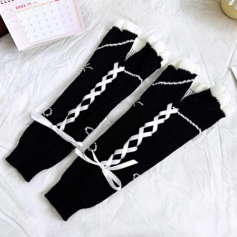1 пара носков с ремешком и узором пентаграмма, кружевные носки с ворсом и завязками на ногах, сохраняющие тепло