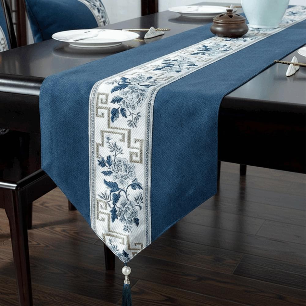 Chinese Style Floral Table Runner Washable Tea Table Cloth Embroidery Bed Flag Hotel Decoration