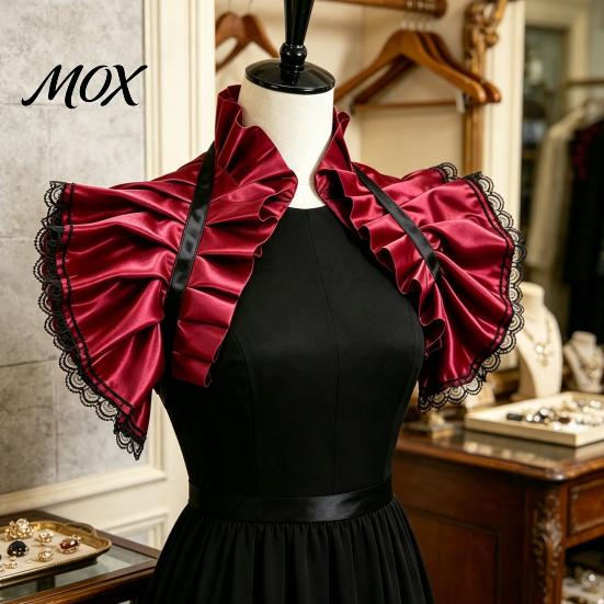 Fashion Neck Decor Vintage Victorian Ruffled Shrug Shawl, Gothic Fake Collar Shoulder Wrap Adjustable Ribbon Tie Capelet with for Cosplay Costume