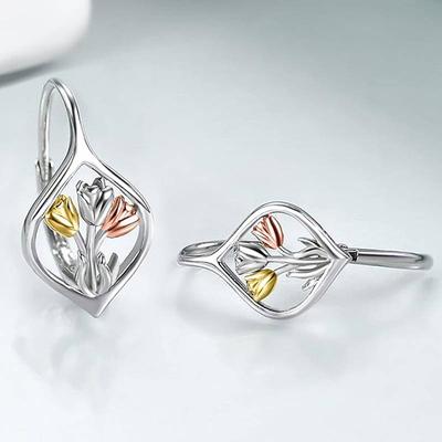 Huitan Three Tone Tulip Shaped Drop Earrings for Women Elegant Wedding Party Trendy Metal Accessories Fresh Style Chic JewelryGood Product