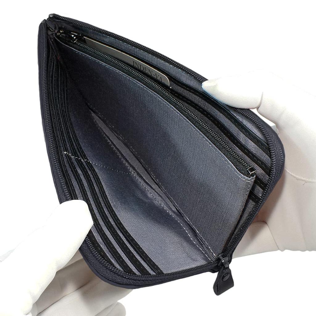 Inden Long Bundle Black Background X Pink Pattern [Indenya] Wallet, A, L-shaped Zipper, Deerskin, Lacquer, Forget-me-not 2315-51-181