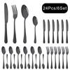 24Pcs Luxury Rainbow Dinnerware Set Stainless Steel Cutlery Set Knife Fork Spoon Dinner Set Kitchen Tableware Flatware Set