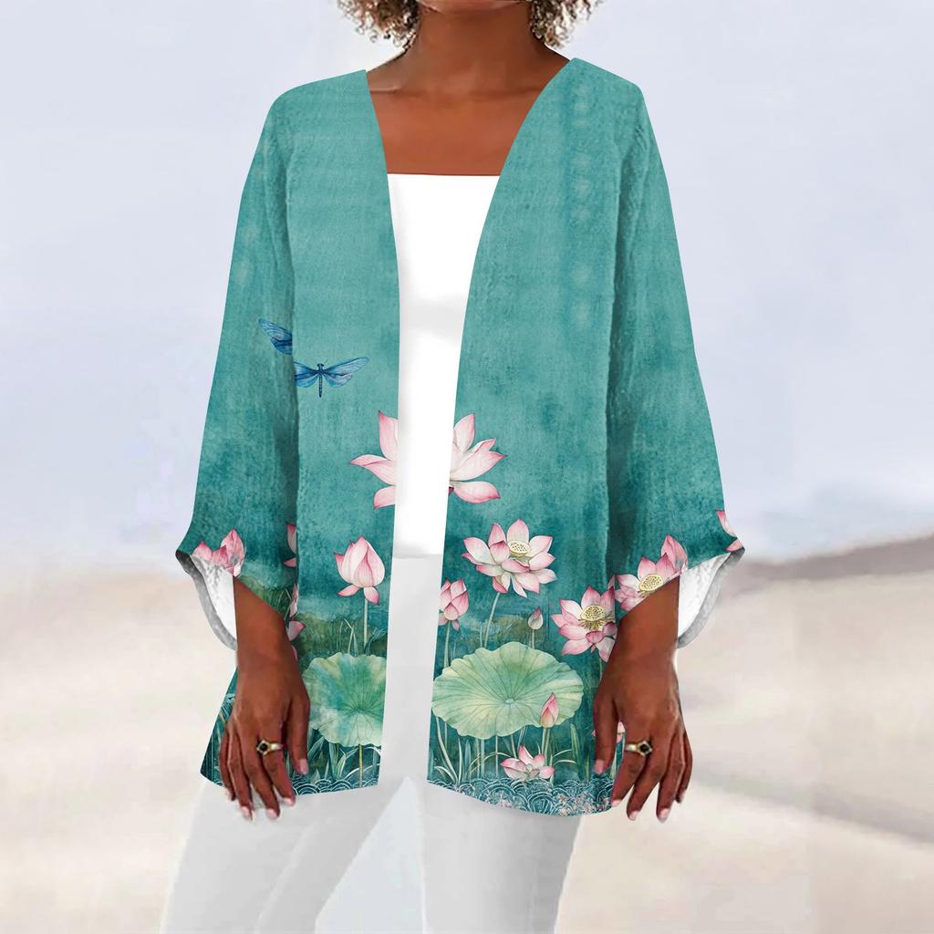Women's Casual And Fashionable Printed Lightweight Mid Length Jacket Cardigan Cardigan