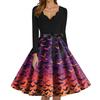 Women's Fashion V-Neck Casual Slim Fit Halloween Printed Long Sleeve Dress