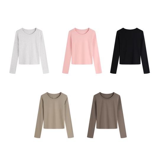 Женская футболка с длинным рукавом, футболка с круглым вырезом, дышащая, приятная к коже, базовая футболка, осень-зима, топ для ношения под одеждой