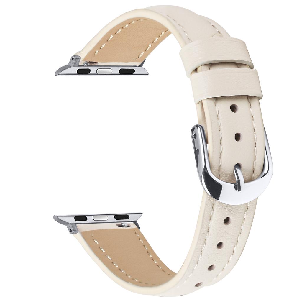 Watch Band For Apple Watch Series 11 10 42mm/9 8 7 41mm/SE3 SE2 SE 6 5 4 40mm/3 2 1 38mm Slim Genuine Cow Leather Strap with Silver Buckle