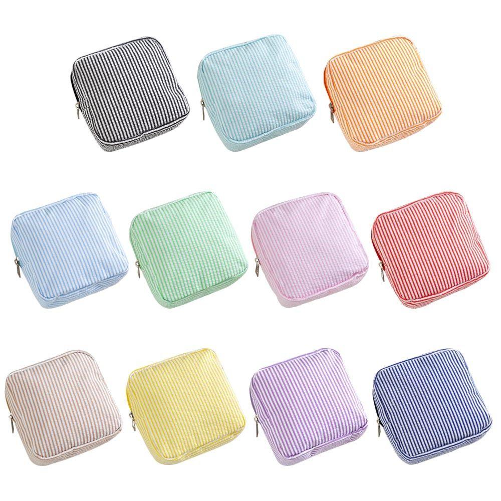 Основной Держатель Seersucker Сумка-косметичка для гигиенических прокладок Полосатый узор Многофункциональная косметичка Мини-сумка для макияжа Женская