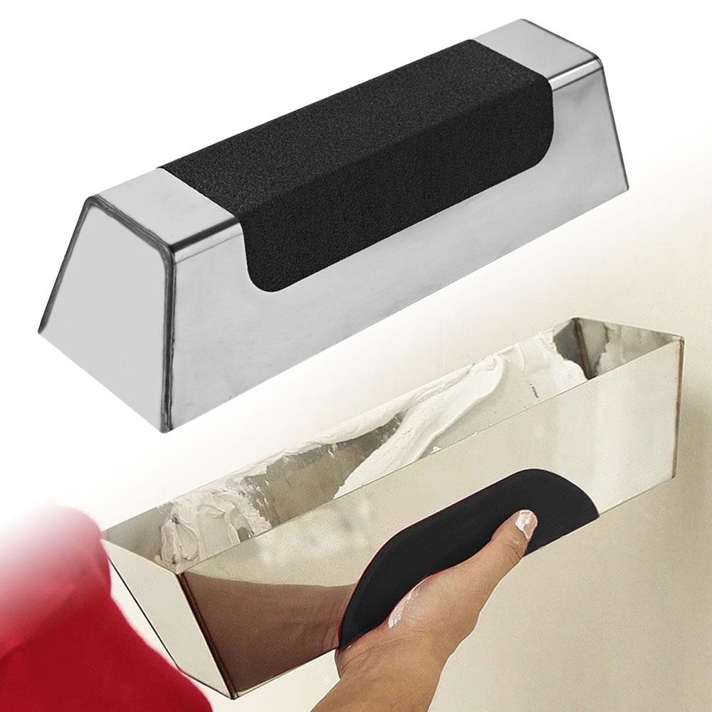 Stainless Steel Mud Pan Sturdy Bucket Metal Heavy Duty Tray Tool Anti Slip Drywall Sheared Edges Mud Pan for Easy Knife Cleaning