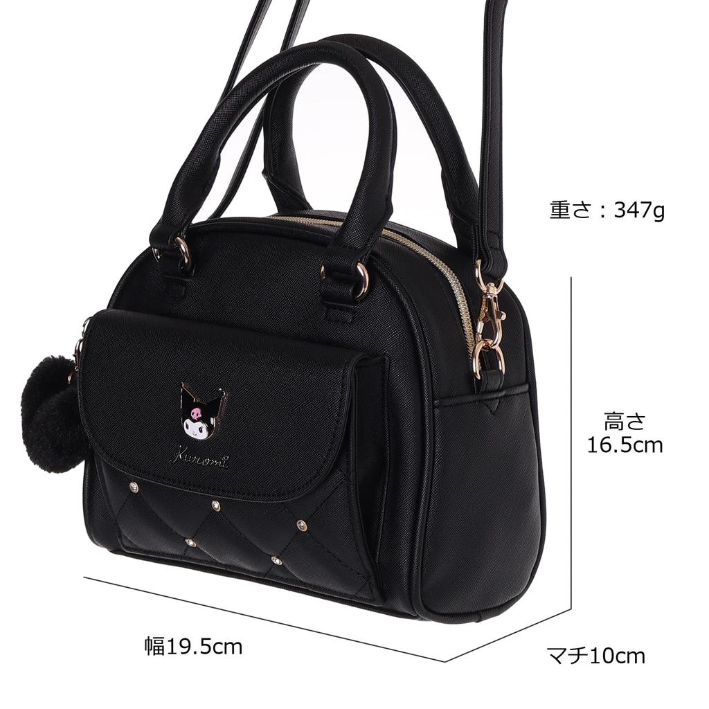 Sanrio Characters Boston Shoulder x x Synthetic Leather Bag, 16.5 19.5 10cm, 347g, (Kuromi)