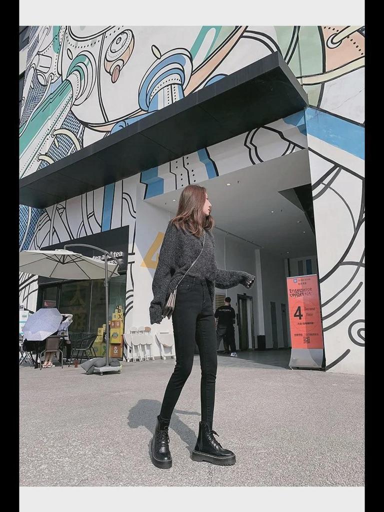 Женские черные облегающие эластичные джинсы-карандаш с высокой талией - Весенняя коллекция 2022 г.