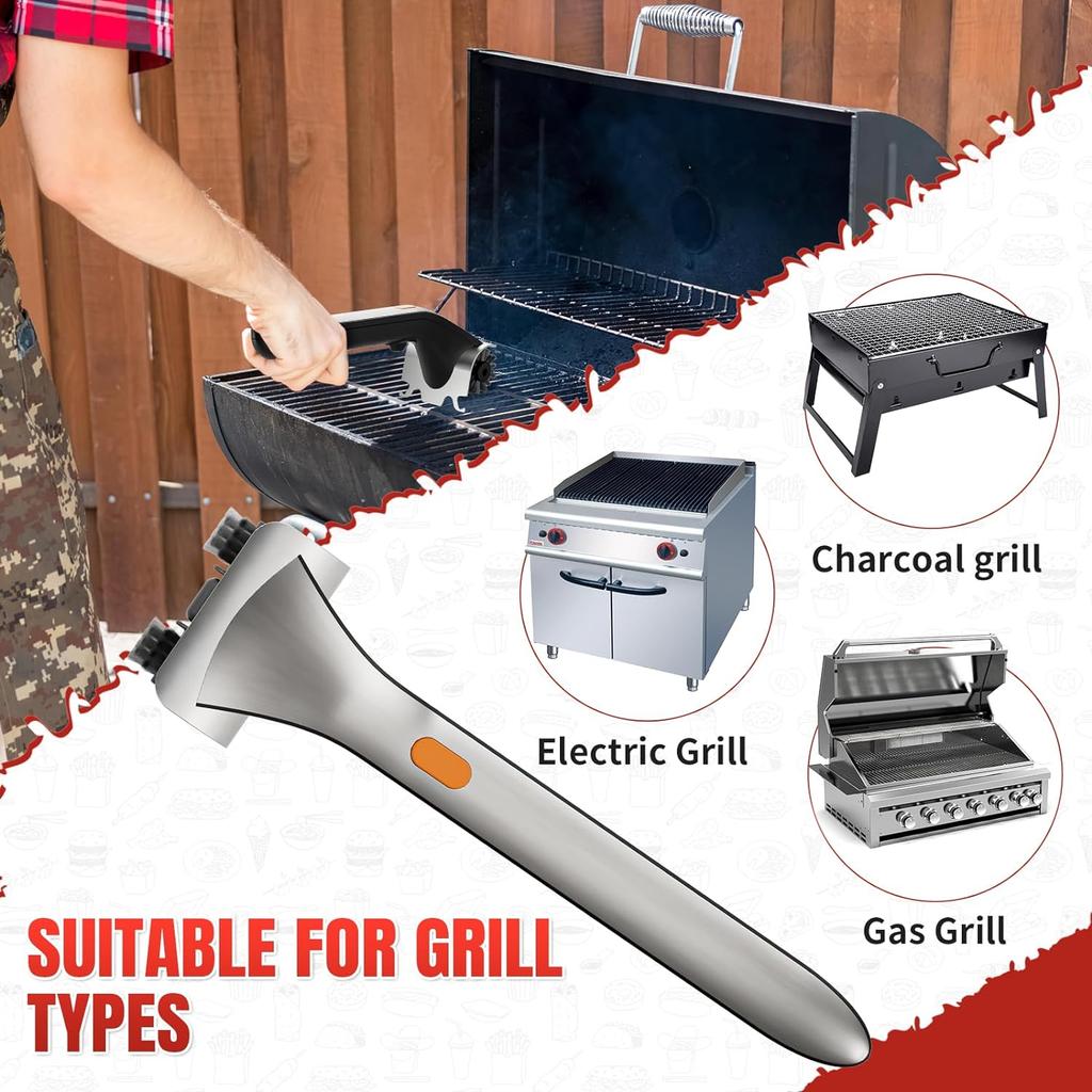 Electric Grill Brush Grill Cleaner Automatic Steam Grill Brush Rotating Brush Cleaner with Stainless Steel Bristles
