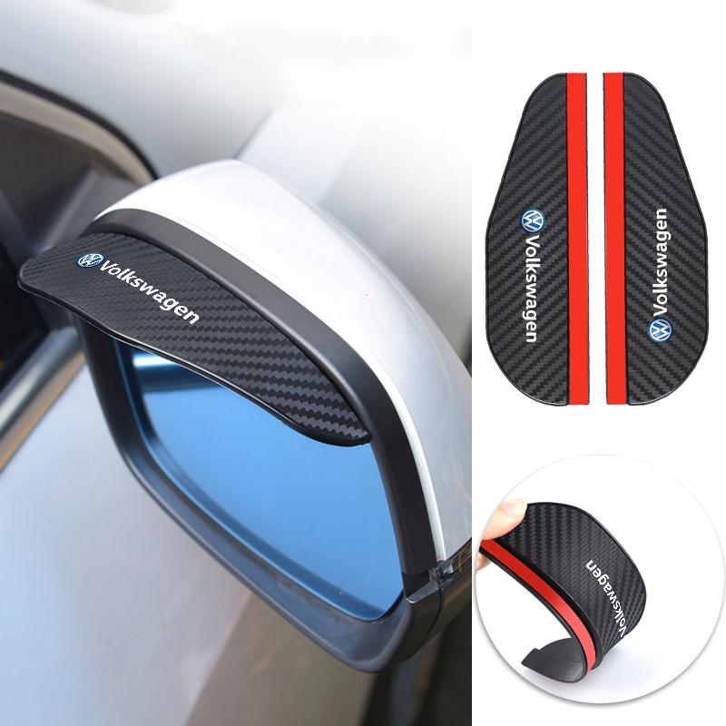 Valve Stems Caps Carbon Fiber Car Rearview Mirror Rain Eyebrow Sun Visor Shade Protector Clear For VW Volkswagen Golf Polo Passa zd4
