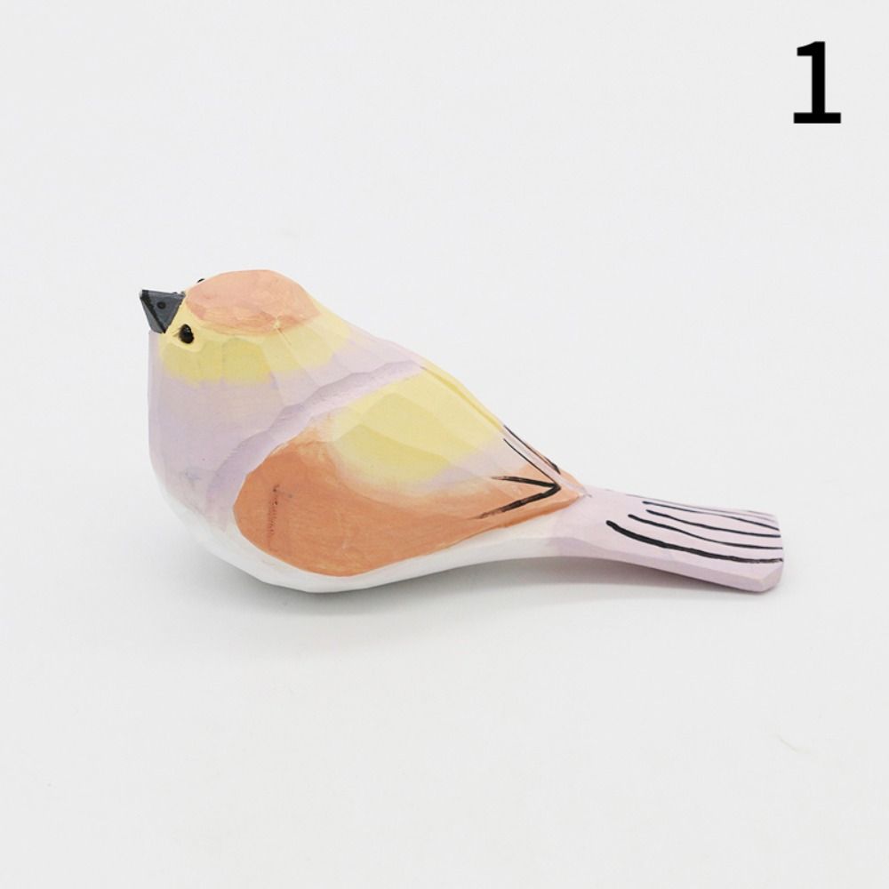 Handmade Small Bird Ornament Cute Wooden Bird Figurine Creative Wood Carving Bird Children's Toys