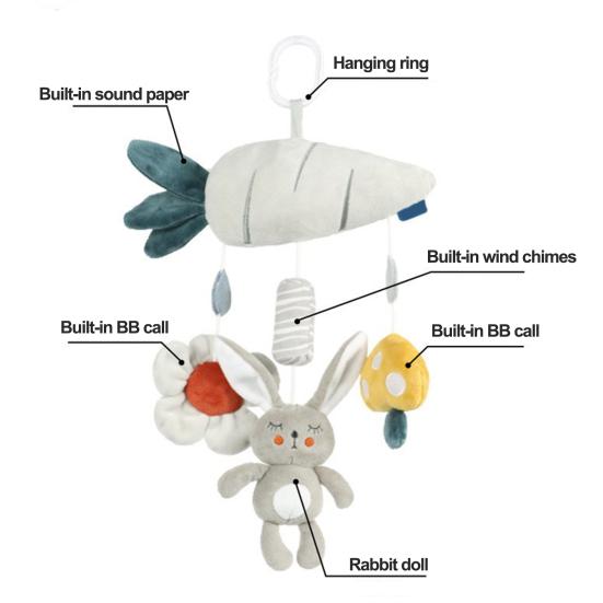 Игрушка для детской кроватки, встроенное устройство BB и колокольчик, мультяшный кролик, сова, плюшевые успокаивающие игрушки