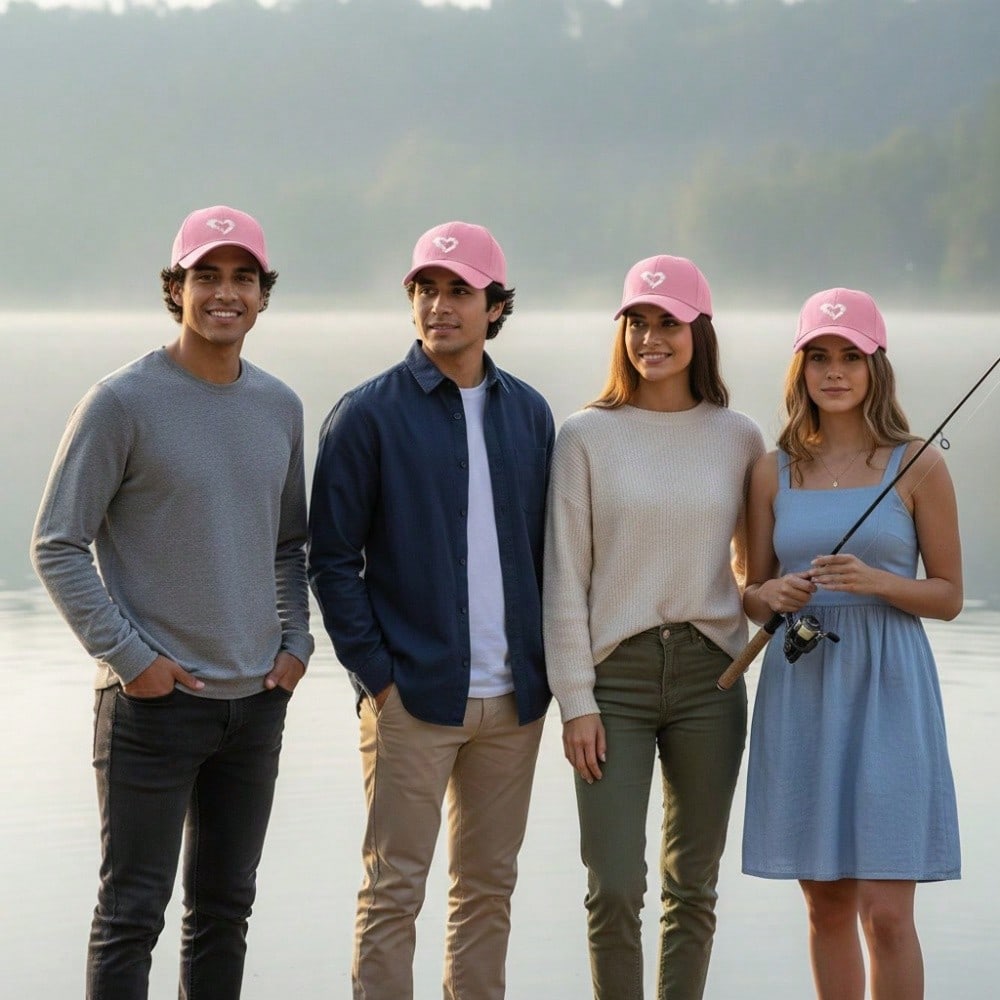 [Love Heart Baseball Cap] White heart print, polyester, adjustable & breathable. Unisex for daily wear, outdoor sports, sun protection and gifting.