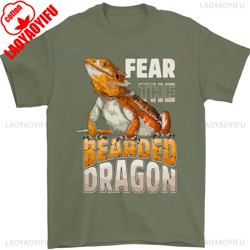 Fear The Bearded Dragon Mens TShirt Retro Reptile Graphic Streetwear Cotton Tee Humorous Animal Print Casual Top