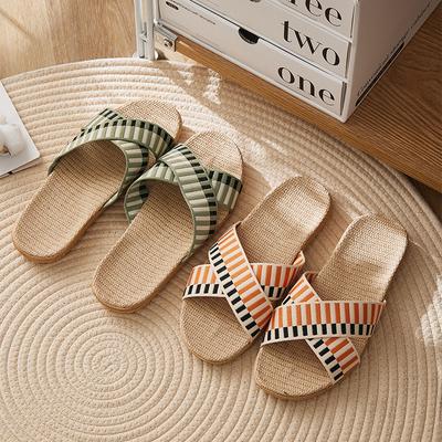 Летние ретро-модные плетеные льняные тапочки