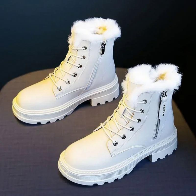 Зимние ботильоны из искусственного меха, женские модные водонепроницаемые зимние ботинки, женские, с липучкой, дешевые, плюшевые, женские, белые