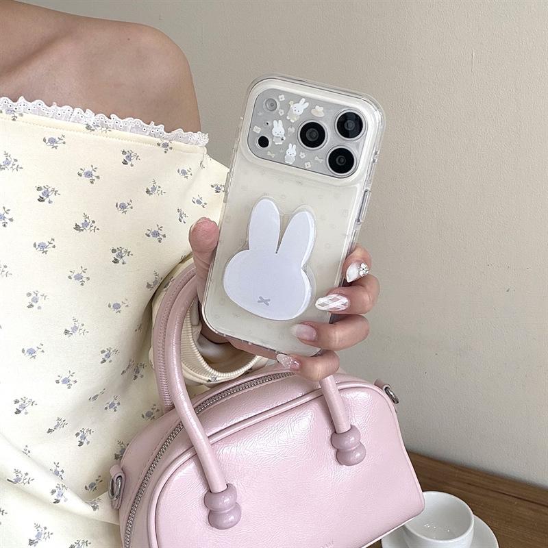 Мультяшный Кролик Большая Голова Чехол-подставка для телефона для iPhone 17/16 Pro Max/15 Pro - Милый и Девичий