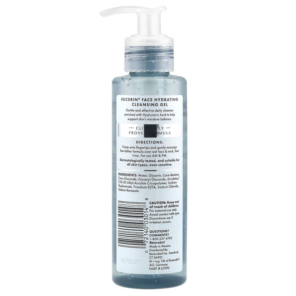 Face Hydrating Cleansing Gel + Hyaluronic Acid, Fragrance Free, 200 Ml (6.8 Fl Oz)