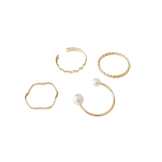 4 шт./компл. комплект женских колец различной формы, нерегулярный искусственный жемчуг, полированный, гладкий, открытый, регулируемый, ювелирные изделия на безымянный палец на костяшке пальца