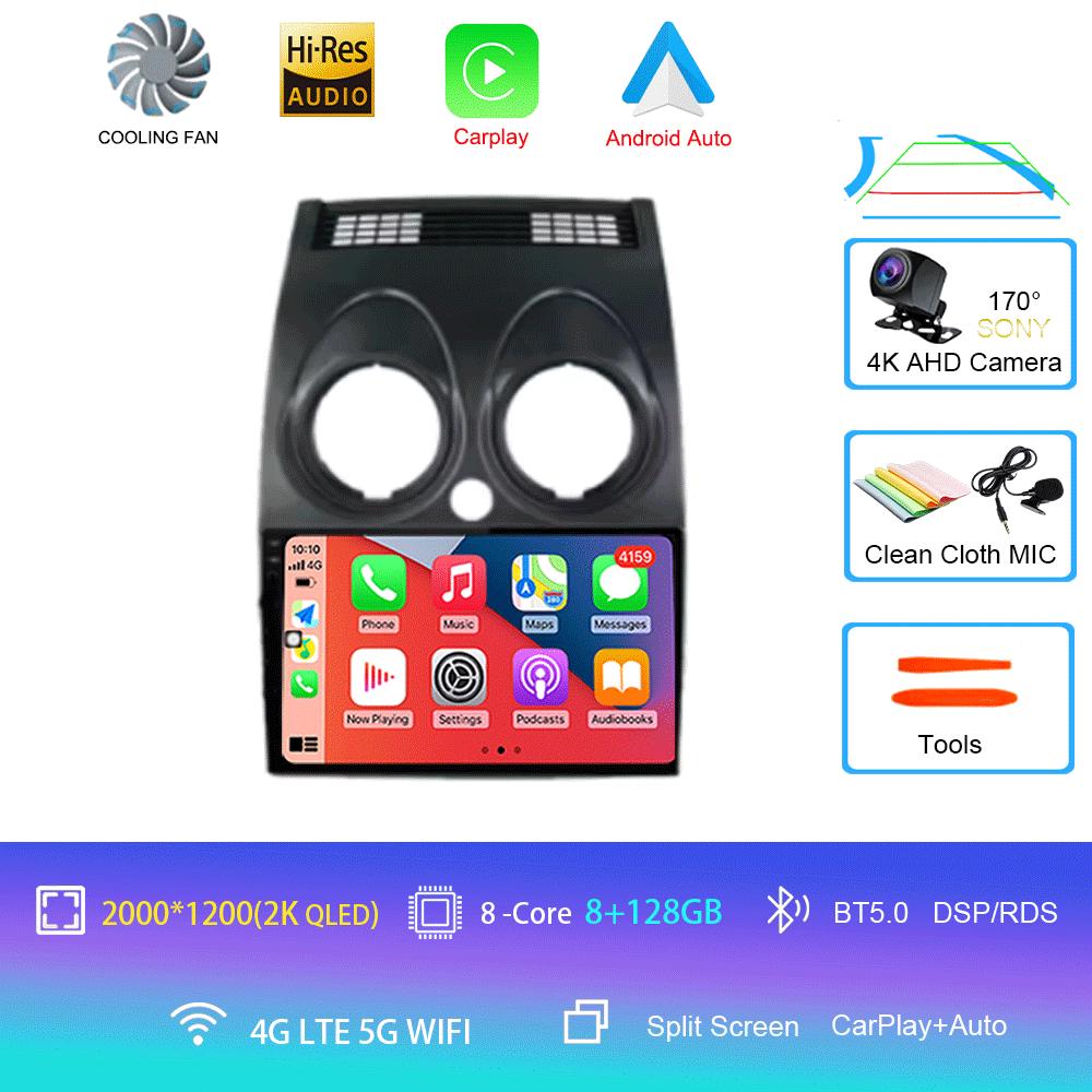 Автомобильное радио для Nissan Qashqai Rogue 2008-2013 Android 14 мультимедийный проигрыватель GPS навигация Carplay Android Auto 4G WIFI