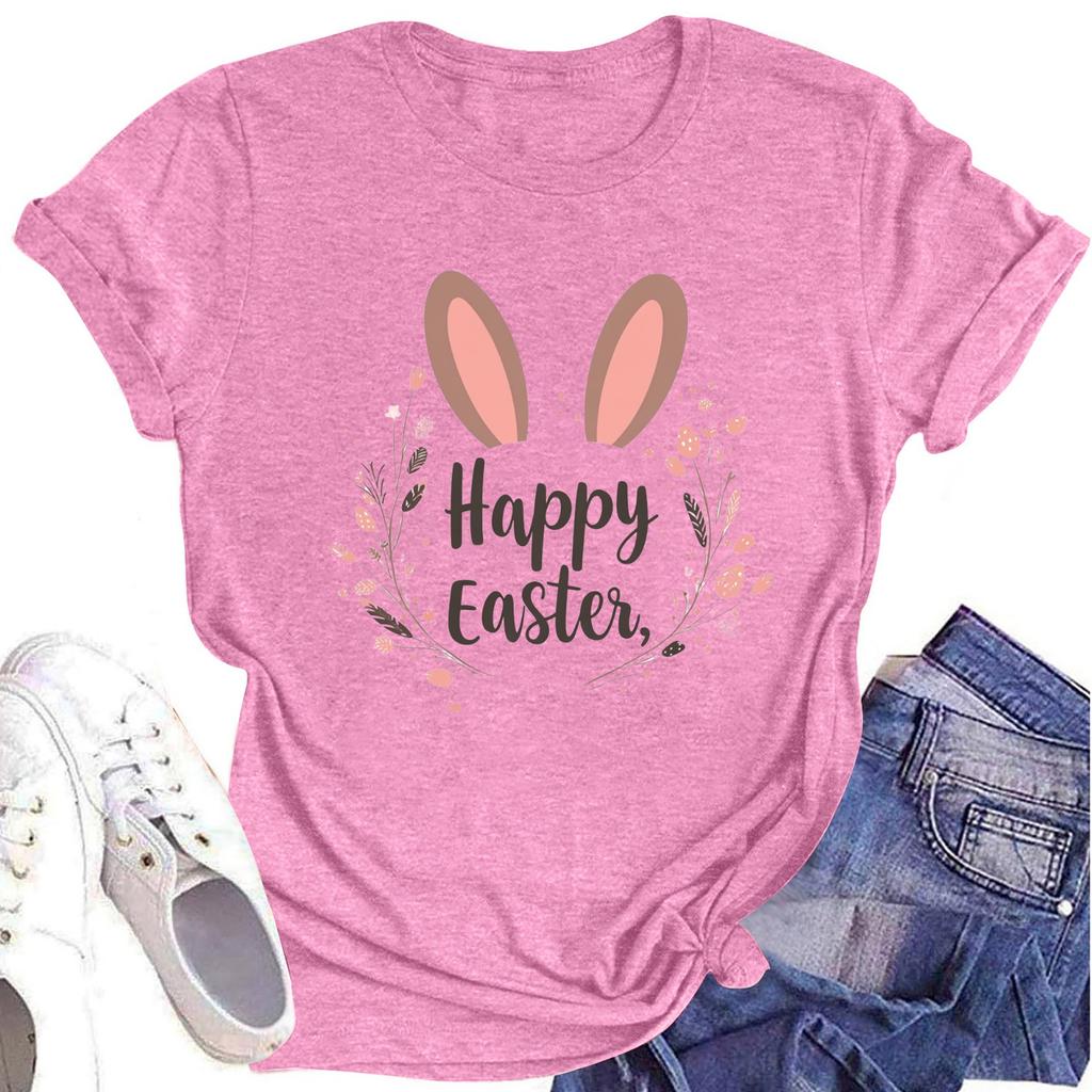 Women's Printed Round Neck Short-sleeved T-shirt Top