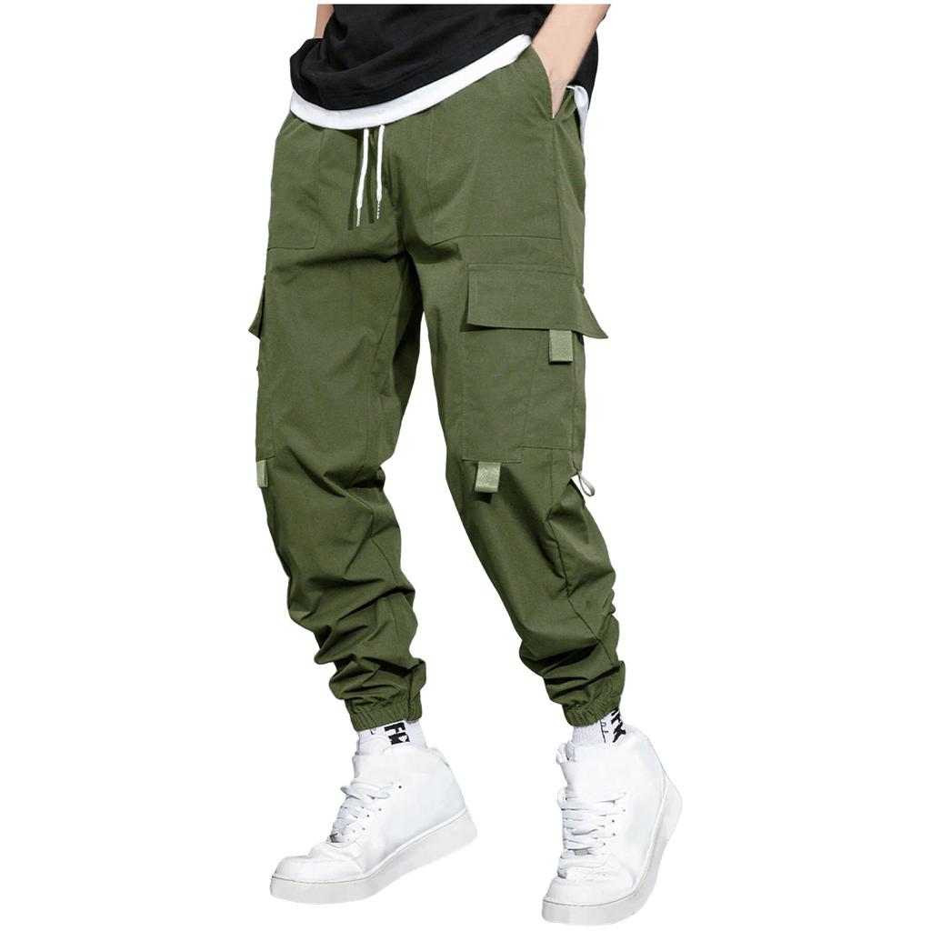 Men's Overalls Drawstring Multi Pocket Casual Pants Hiking Pants Cotton Twill Pants