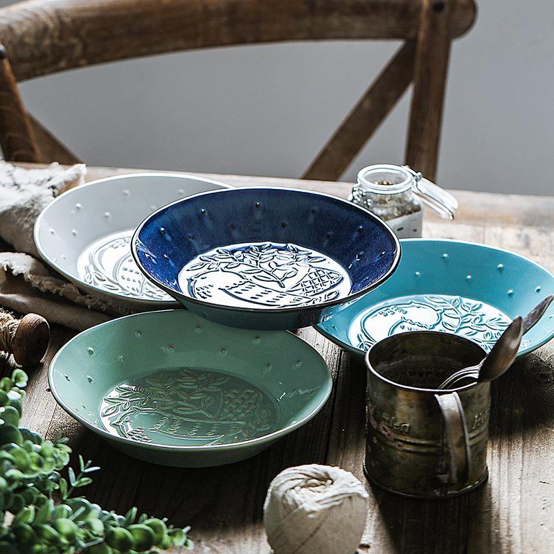 8-дюймовая керамическая рельефная тарелка с изображением птиц в стиле ретро, круглая сервировочная тарелка для пасты, салата, десерта, суповой тарелки, подходит для использования в микроволновой печи