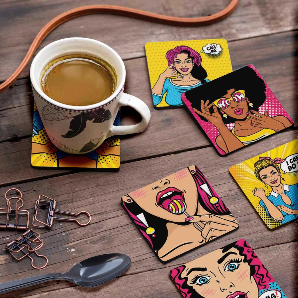 Inkdotpot Set of 6 Drink Coasters Easy Clean 4 inch Square Coasters Cork Base- Reusable- Funny Bachelor
