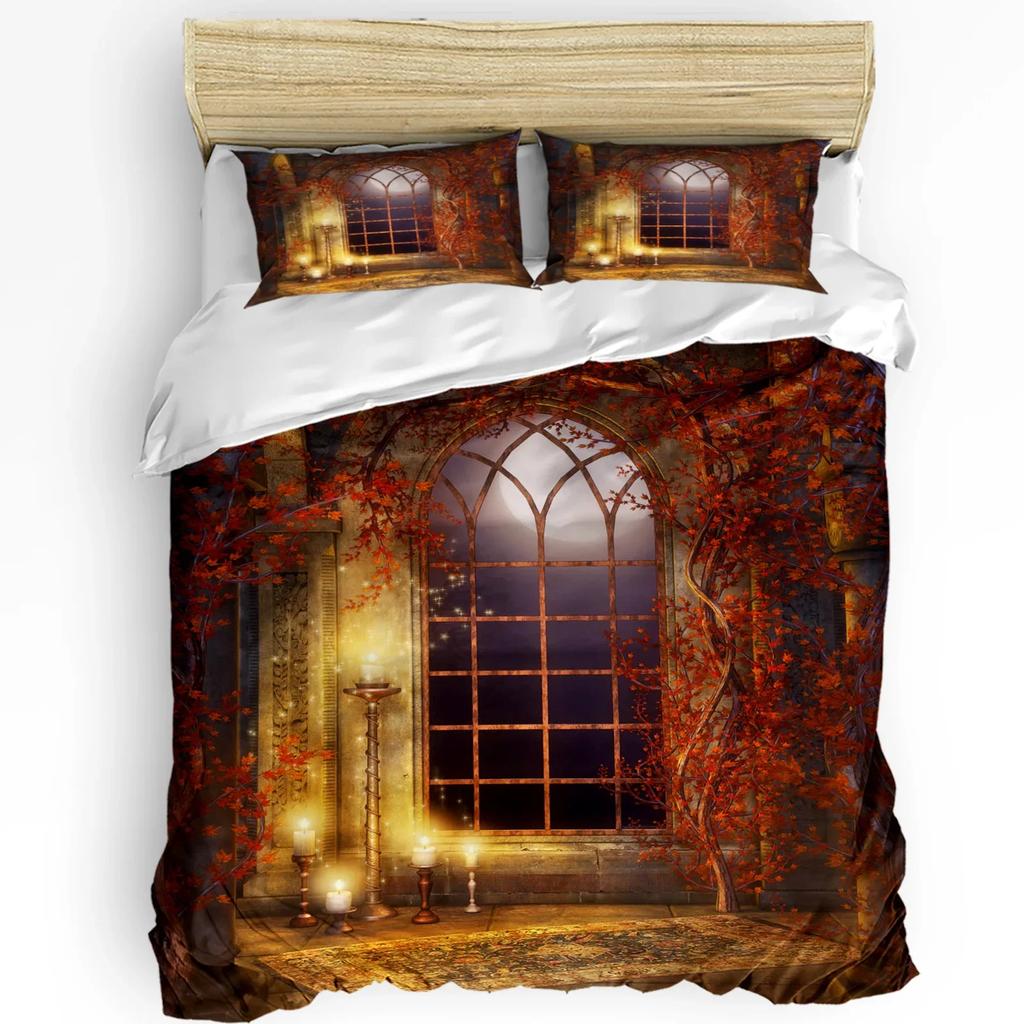 Castle Window Desk Moon Cat Book Witch Room Duvet Cover 3pcs Bedding Set Home Textile Quilt Cover Pillowcases No Sheet