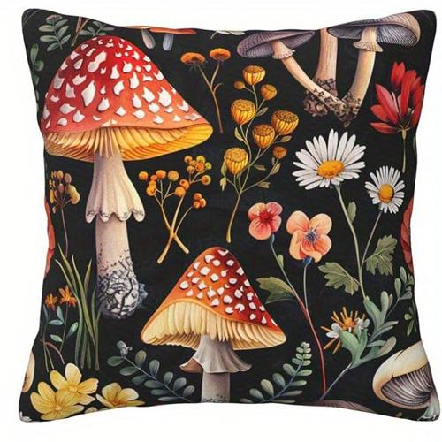 Home Decor Enchanting Mushroom & Flower Pattern Pillow Covers Pattern Cushion Cover Suitable for Sofa Bedroom Car Pillow Cover