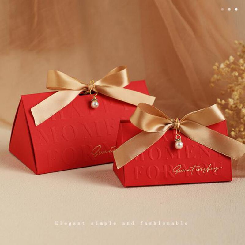 50pcs/lot Candy Bags Paper Folding Box Wedding Souvenir Present Package with Bownot For Guest Giveaways