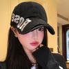 Fashion Hat American Street Old Hole Letter Black Baseball Cap Women's Big Brim Show Small Face Increase Deepen Cap