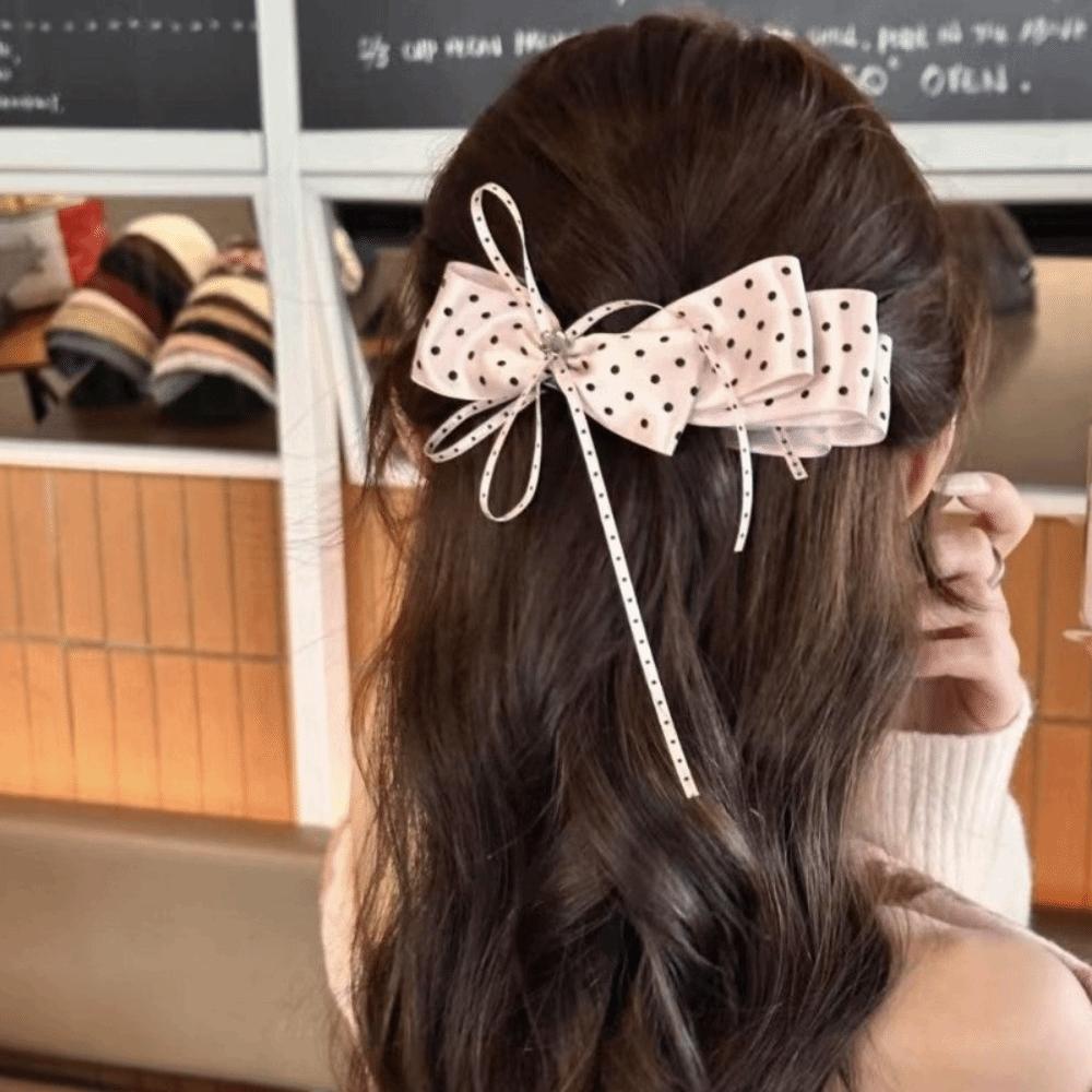Cloth Ribbon Banana Clip Sweet Sweet Hair Accessories French Polka Dot Bow Hair Clip Women Girls