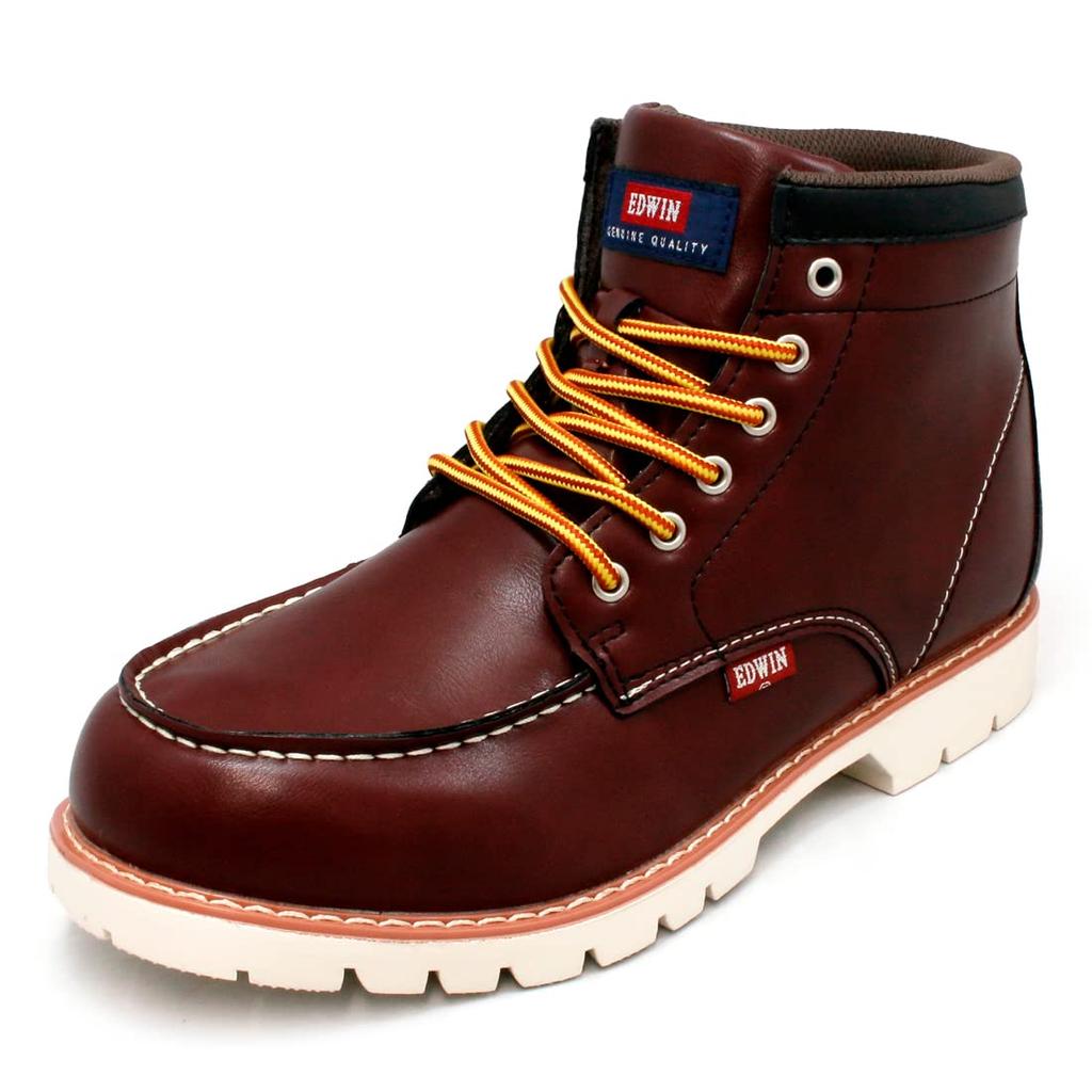 Edwin Waterproof Work Short Moccasin Boots with Moc PU Size Men's Boots, Toe, Leather, Non-Slip, Color Wine, EDM8700, 26.5cm