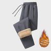 Men's Winter Lambskin Stretch Trousers - Plus Size, Thick Velvet, Warm & Casual for Middle-Aged and Elderly