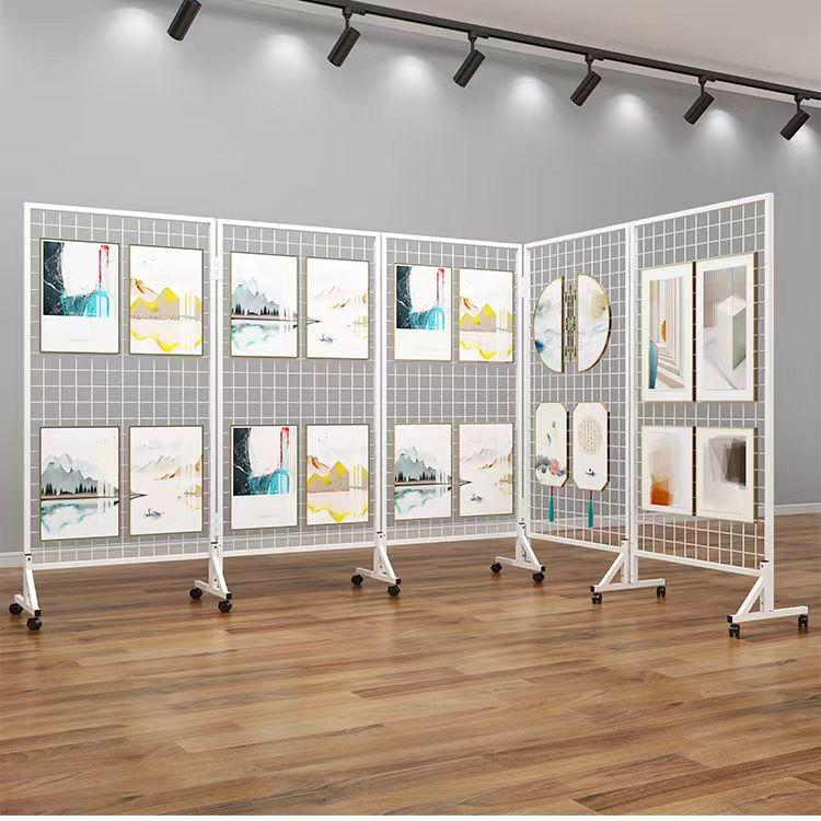 Mobile Art Display Stand: Vertical Folding Grid for Art Exhibitions and Kindergarten Art Shows