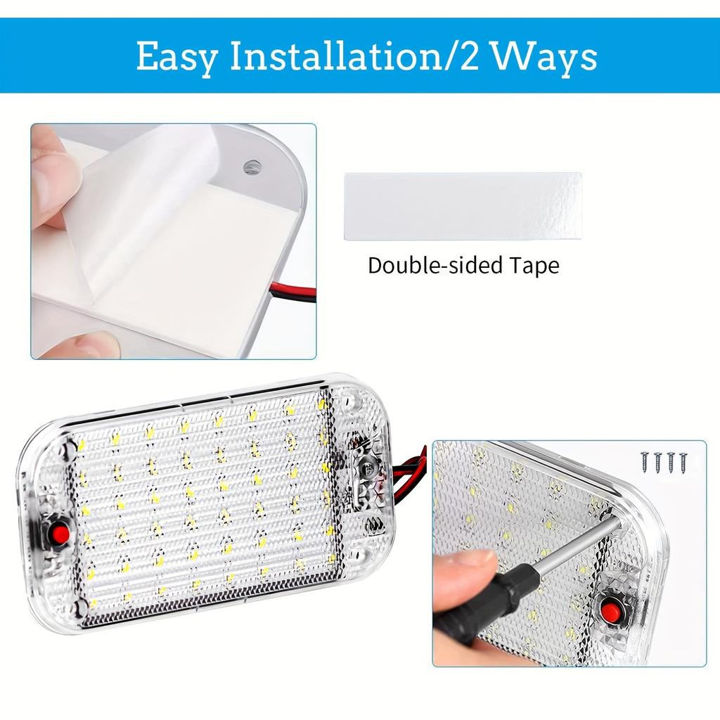 48 LED Interior Light Panel with Switch, Waterproof Crystal Shell Design, High Brightness Car Van Truck Light, Easy Mount