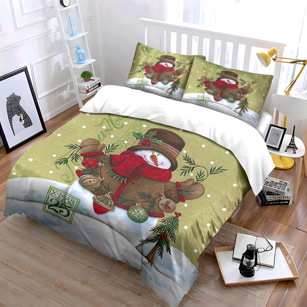 Festive Snowman with Ornaments Bedding Duvet Cover Set Duvet Cover Pillowcases  (1*Duvet Cover 2*Pillowcases, without duvet insert)