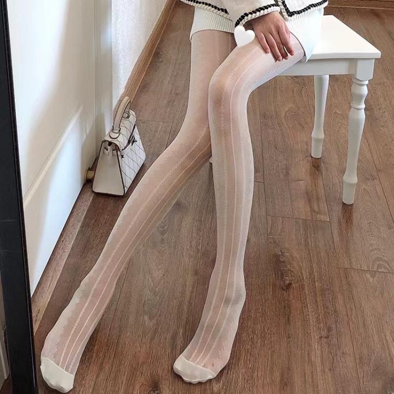 Sexy Black White Lolita Hollowed Lace Mesh Stockings Women Bottomed Pantyhose Japanese Goth Thin Stocking Hot Classic Tights