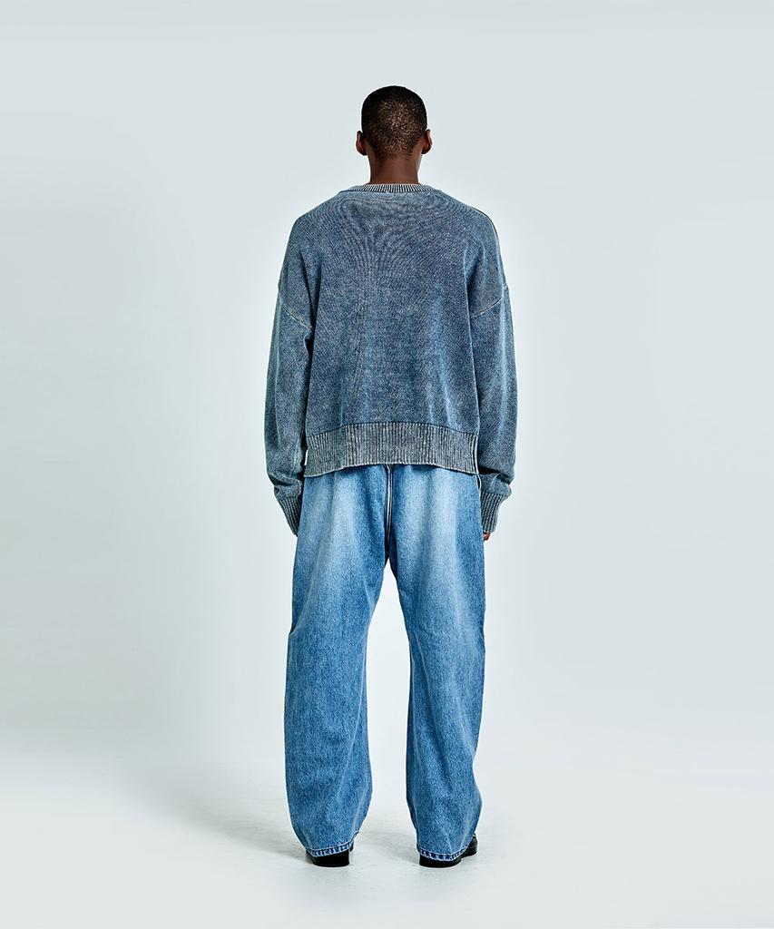 51Peosenteu Metal Logo Denim Knit - Blue